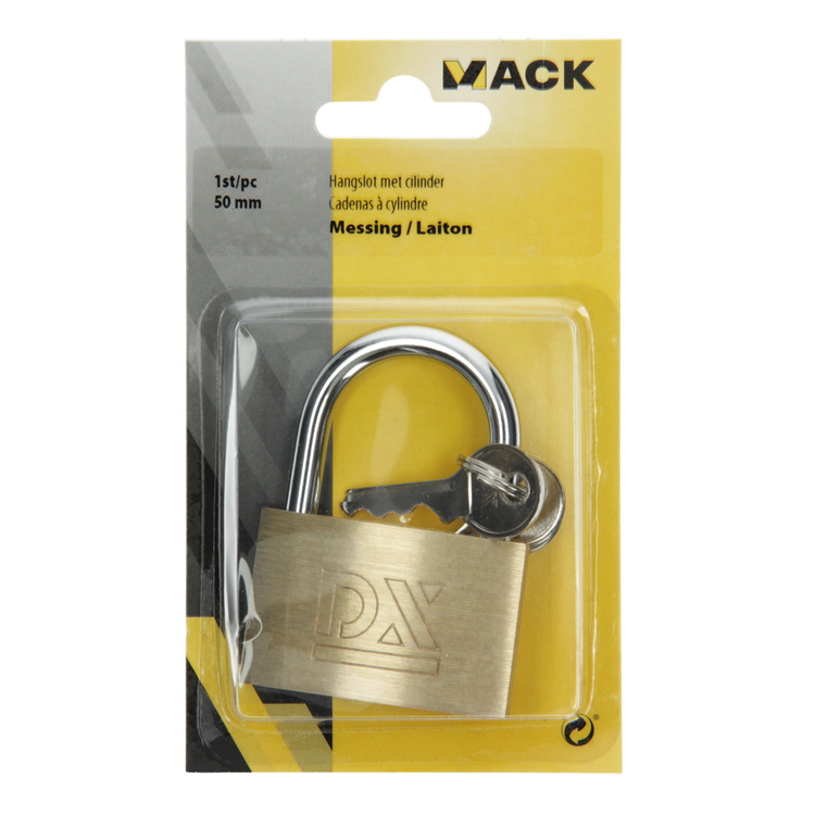 Mack 1014075 - hangslot met cilinder messing 50 mm | 10 stuks