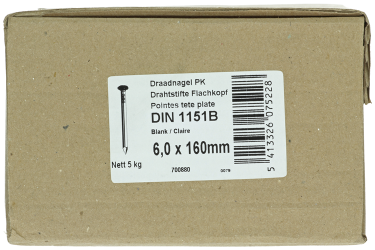 1015660 - doos 5 kg. nagels platte kop 6,0x160 mm | 3 stuks
