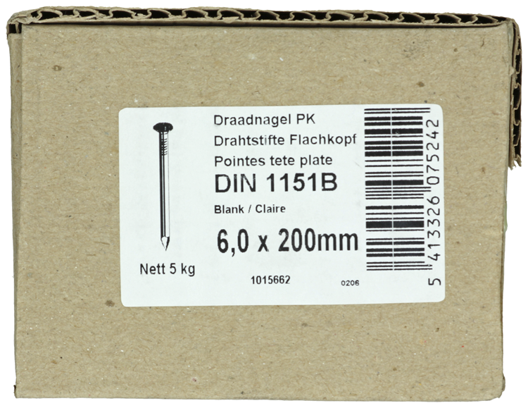 1015662 - doos 5 kg. nagels platte kop 6,5x200 mm | 3 stuks
