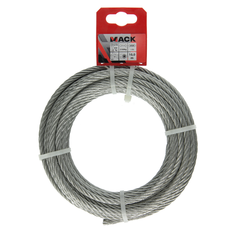 Mack 1015817 - verzinkte staalkabel 6x19 10m 6mm wll 350 kg din en 12385-4 | 5 stuks