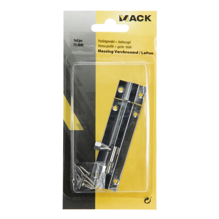 Mack 1013685 - 1 schuifgrendel messing verchroomd a 75 - b 16 mm | 5 stuks