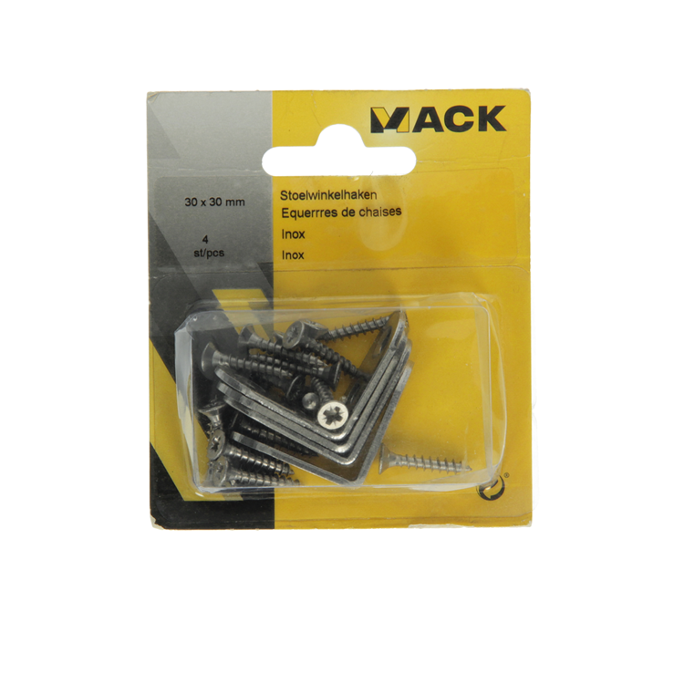 Mack 1013773 - 4 stoelwinkelhaken inox 30x30mm | 10 stuks