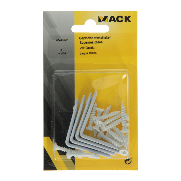 Mack 1013794 - 4 geplooide winkelhaken wit gelakt 40x40mm | 10 stuks