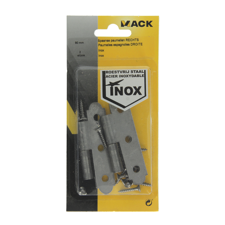 Mack 1013706 - 2 spaanse paumellen rechts inox h 80 - b 45 mm | 5 stuks