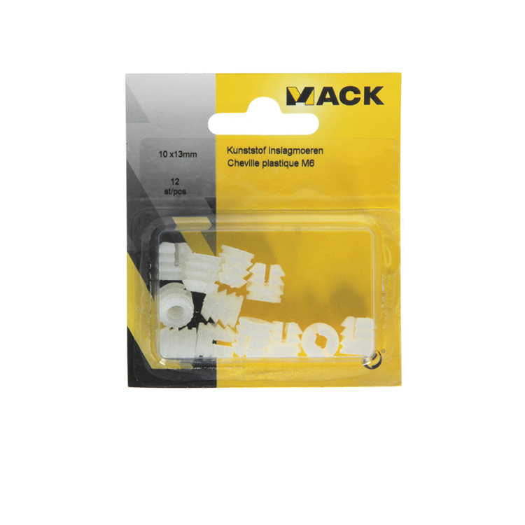 Mack 1014488 - 12 kunststof inslagmoeren m6 ø 11 mm x 11mm | 10 stuks