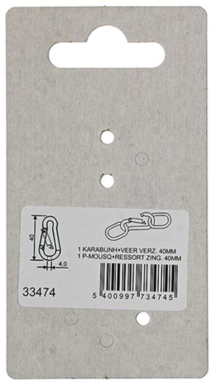 Mack 1008444 - 1 karabijnhaak + veer 4 x 40mm verzinkt | 10 stuks
