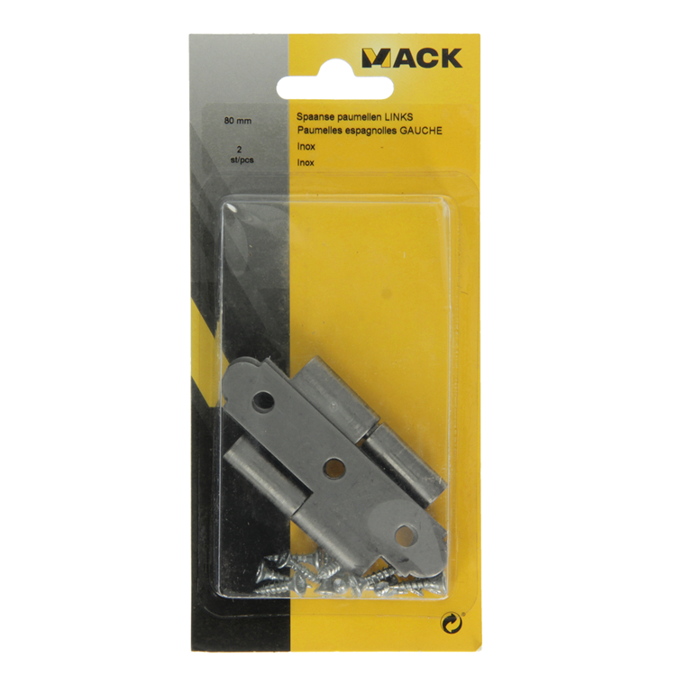 Mack 1013707 - 2 spaanse paumellen links inox h 80 - b 45 mm | 5 stuks