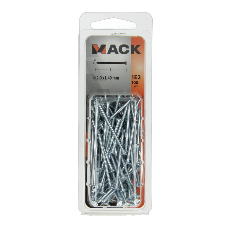 Mack 1017151 - nagel platte kop staal verzinkt 100 gr 2,0 x 40 mm | 5 stuks