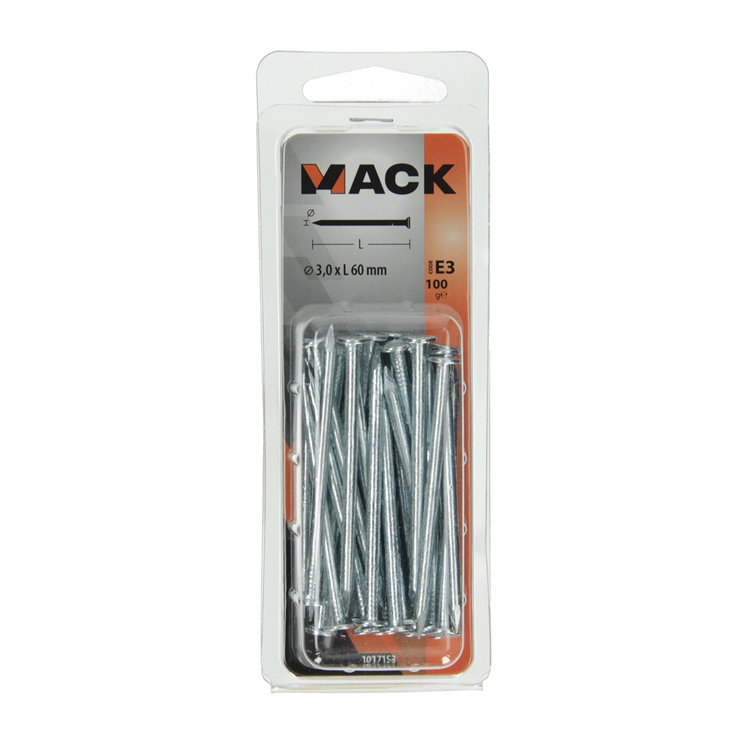 Mack 1017153 - nagel platte kop staal verzinkt 100 gr 3,0 x 60 mm | 5 stuks