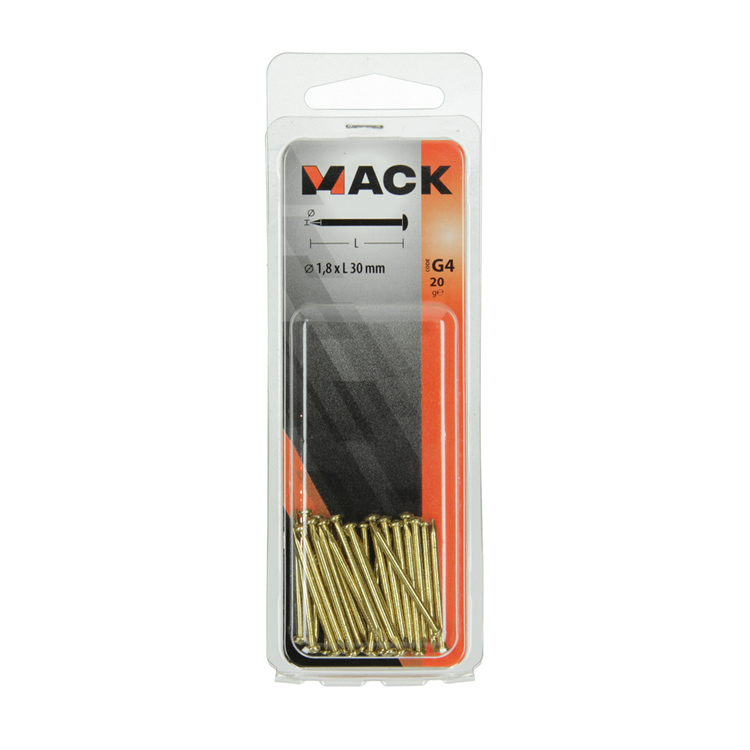 Mack 1017173 - nagel bolle kop messing 20 gr 1,8 x 30 mm | 10 stuks
