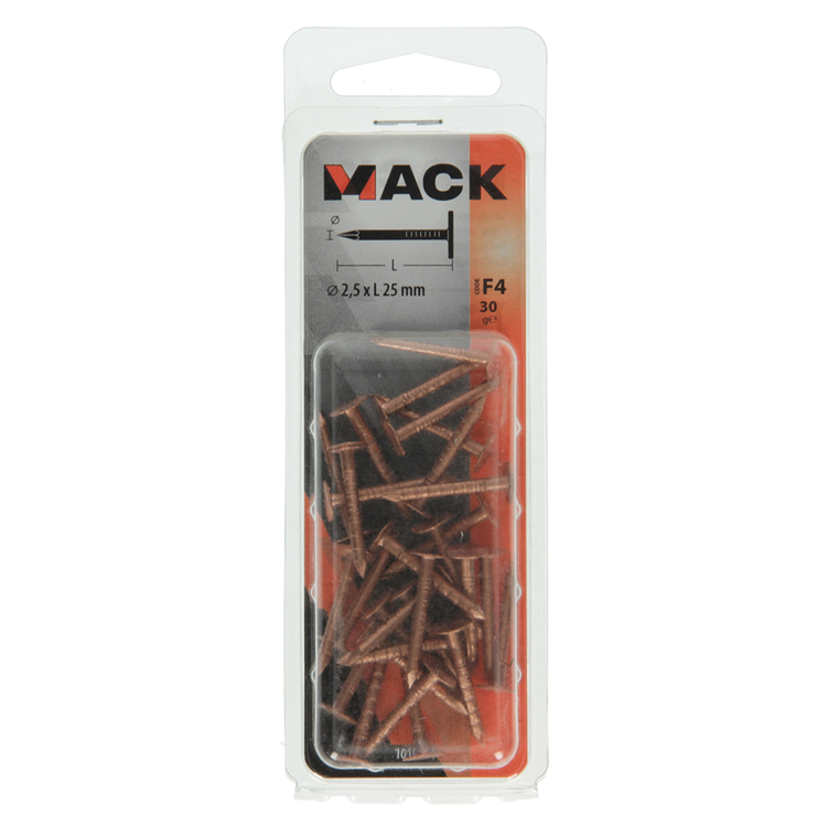 Mack 1019641 - schalienagel koper 30 gr 2,5 x 25mm | 10 stuks