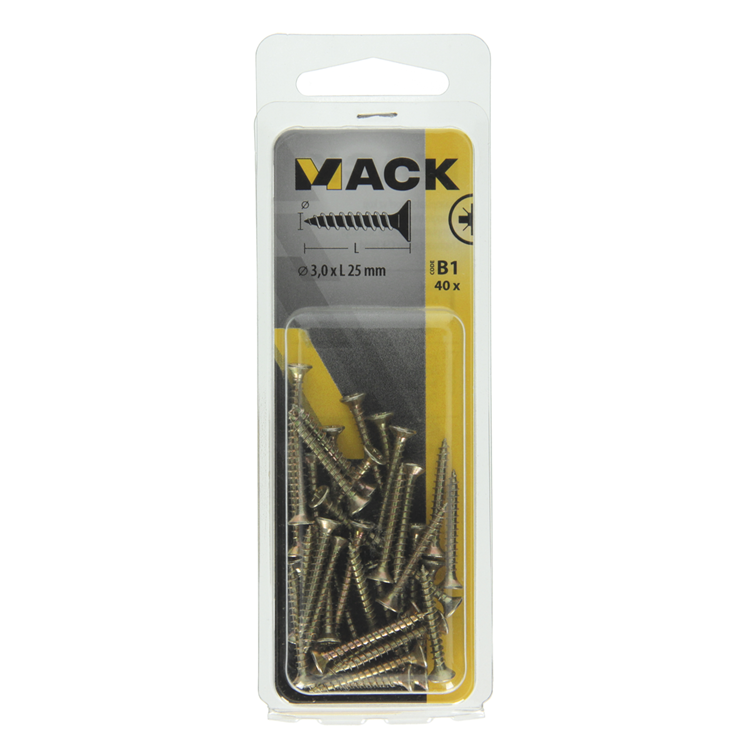Mack 1017218 - spaanplaatschroef vz kop geelverz.40 st 3,0 x 25 mm | 10 stuks