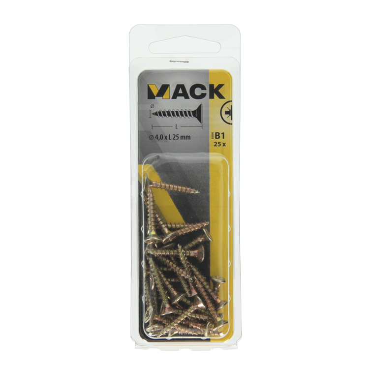 Mack 1017232 - spaanplaatschroef vz kop geelverz.25 st 4,0 x 25 mm | 10 stuks