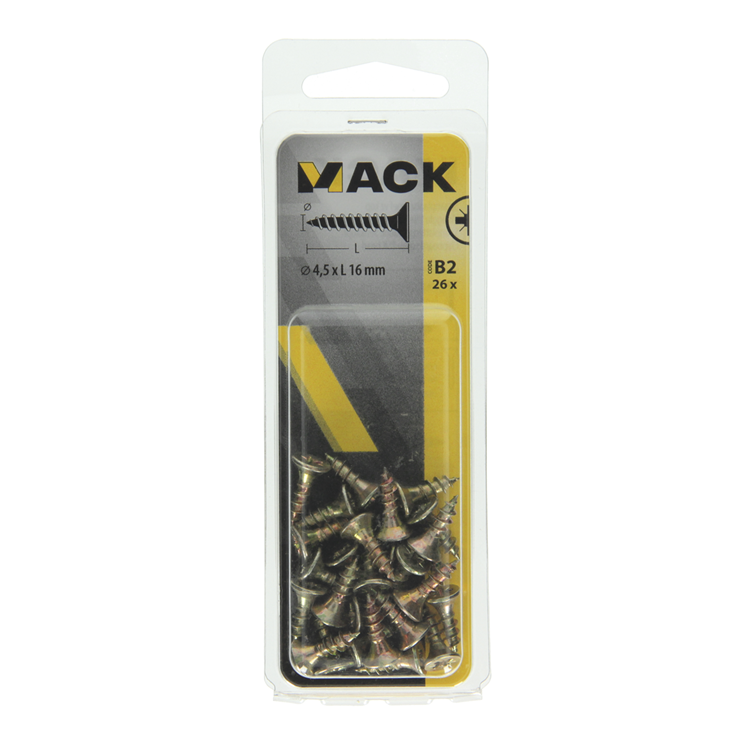 Mack 1017240 - spaanplaatschroef vz kop geelverz.26 st 4,5 x 16 mm | 10 stuks