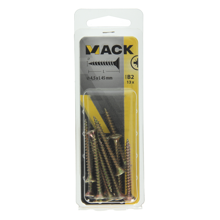 Mack 1017246 - spaanplaatschroef vz kop geelverz.13 st 4,5 x 45 mm | 10 stuks
