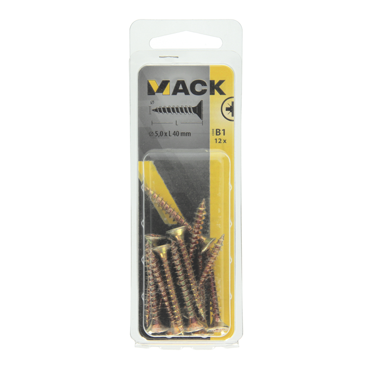 Mack 1017255 - spaanplaatschroef vz kop geelverz.12 st 5,0 x 40 mm | 10 stuks