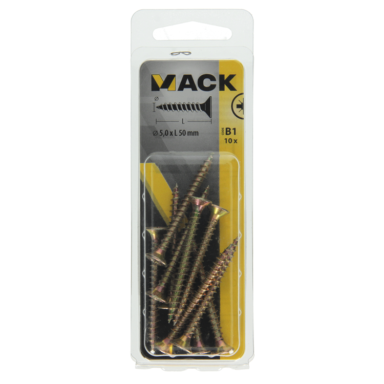 Mack 1017257 - spaanplaatschroef vz kop geelverz.10 st 5,0 x 50 mm | 10 stuks