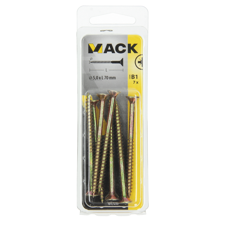 Mack 1017259 - spaanplaatschroef vz kop geelverz. 7 st 5,0 x 70 mm | 10 stuks