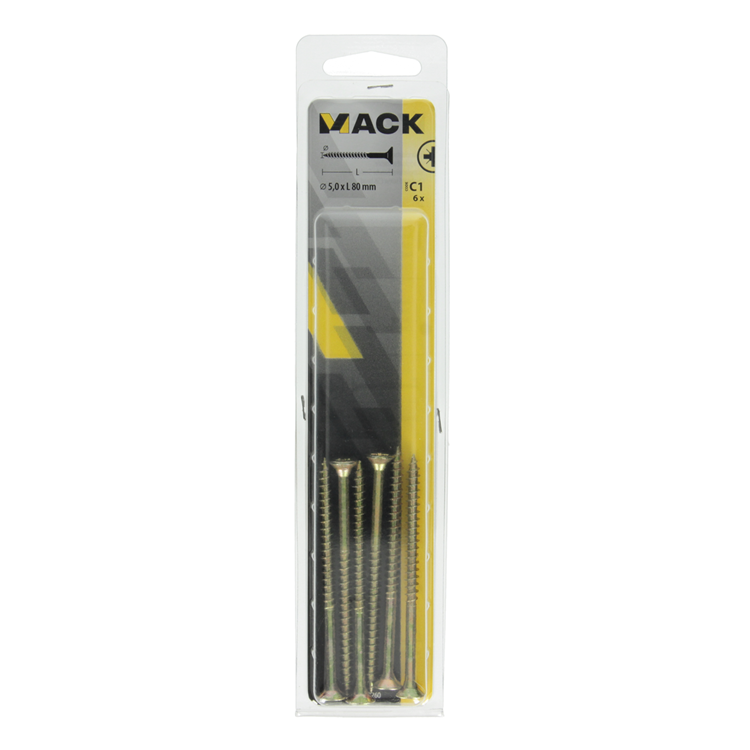 Mack 1017260 - spaanplaatschroef vz kop geelverz. 6 st 5,0 x 80 mm | 5 stuks