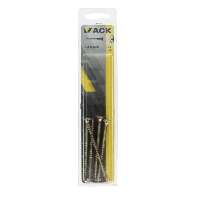 Mack 1017265 - spaanplaatschroef vz kop geelverz. 5 st 6,0 x 80 mm | 5 stuks