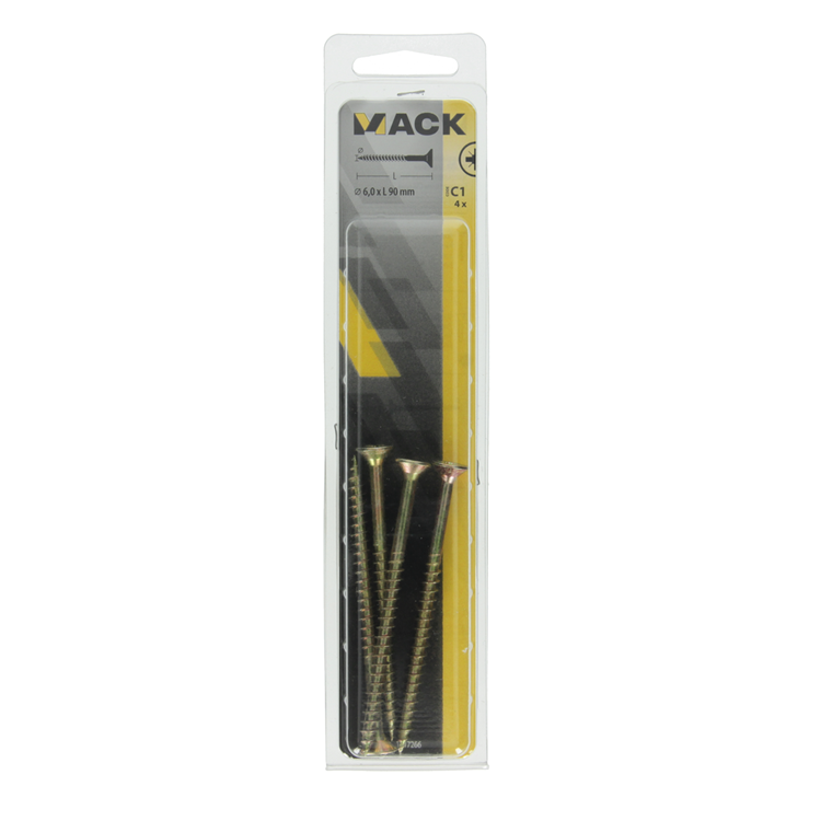 Mack 1017266 - spaanplaatschroef vz kop geelverz. 4 st 6,0 x 90 mm | 5 stuks