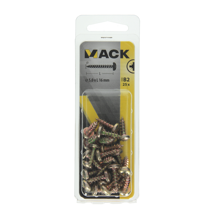 Mack 1017276 - spaanplaatschroef cylkop geelverz.25 st 5,0 x 16 mm | 10 stuks