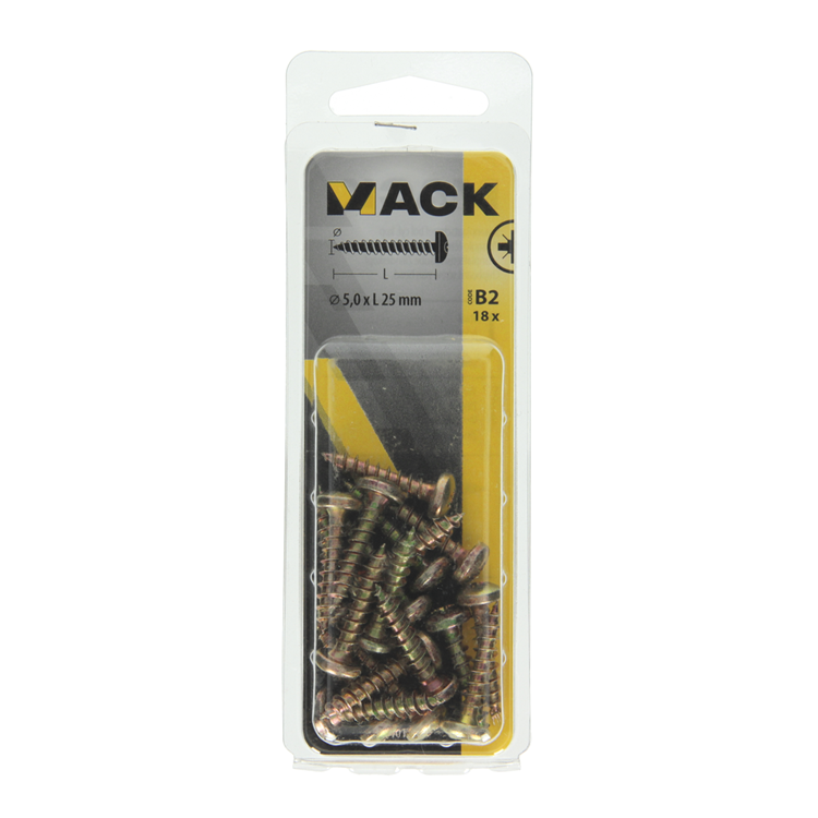 Mack 1017278 - spaanplaatschroef cylkop geelverz.18 st 5,0 x 25 mm | 10 stuks