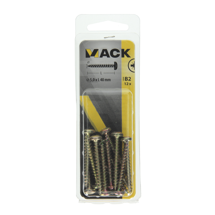 Mack 1017280 - spaanplaatschroef cylkop geelverz.12 st 5,0 x 40 mm | 10 stuks