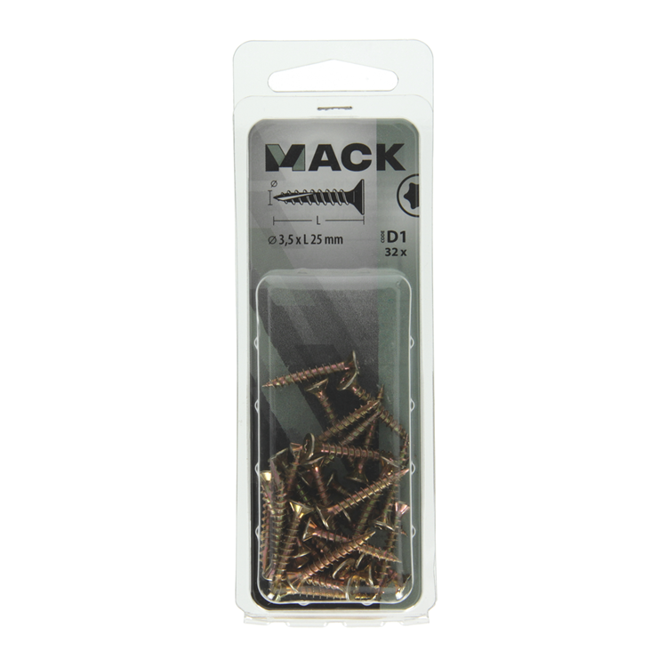 Mack 1017287 - spaanplschr.vzkop-zelfb. geelverz .32 st 3,5 x 25 mm | 10 stuks