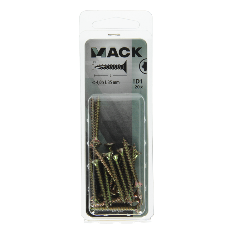 Mack 1017296 - spaanplschr.vzkop-zelfb. geelverz. 20 st 4,0 x 35 mm | 10 stuks