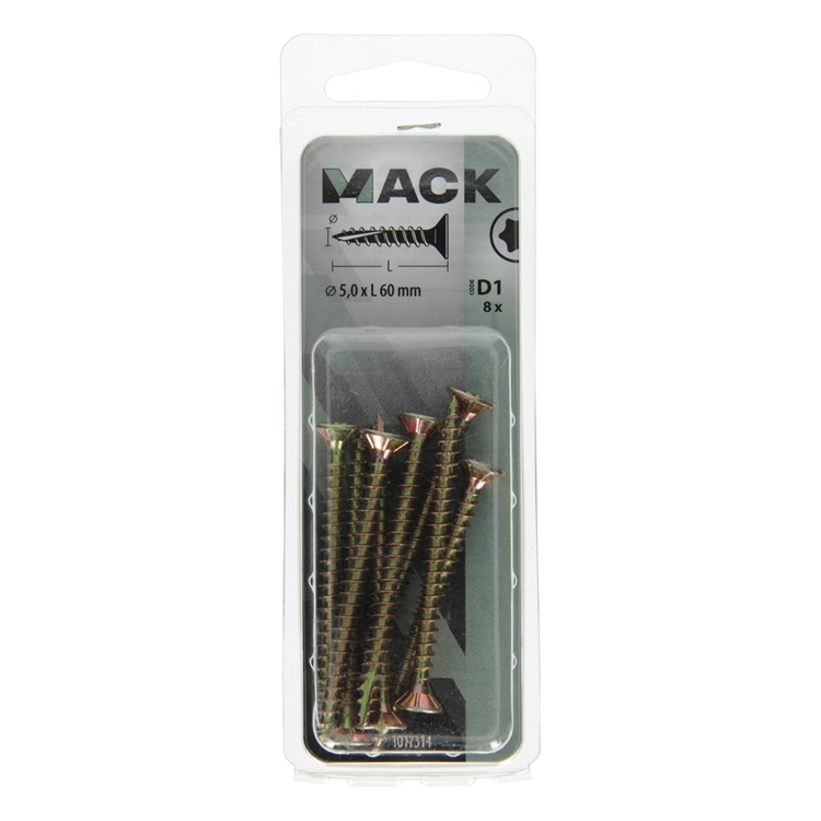 Mack 1017314 - spaanplschr.vzkop-zelfb. geelverz. 8 st 5,0 x 60 mm | 10 stuks