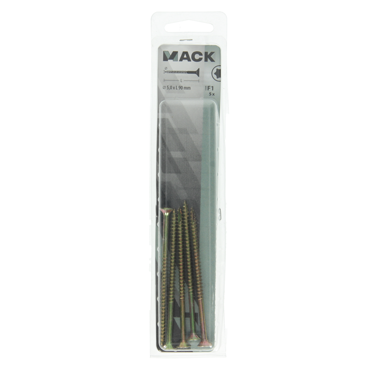 Mack 1017317 - spaanplschr.vzkop-zelfb. geelverz. 5 st 5,0 x 90 mm | 5 stuks