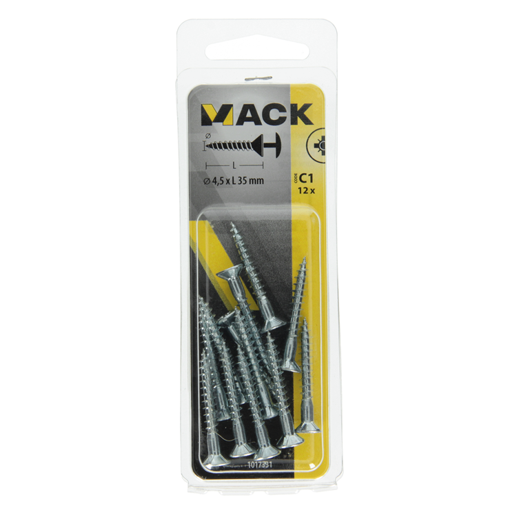 Mack 1017331 - schroef met kopboring staal verz. 12 st 4,5 x 35 mm | 10 stuks