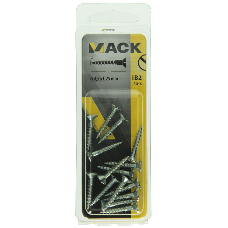 Mack 1017357 - houtschroef verzonken kop verz15 st 4,5 x 25 mm | 10 stuks