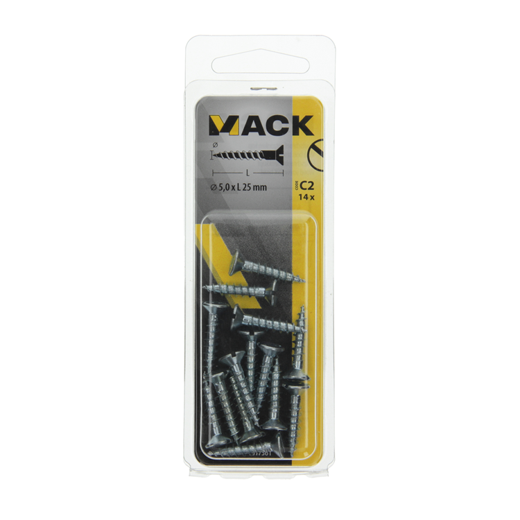 Mack 1017361 - houtschroef verzonken kop verz14 st 5,0 x 25 mm | 10 stuks