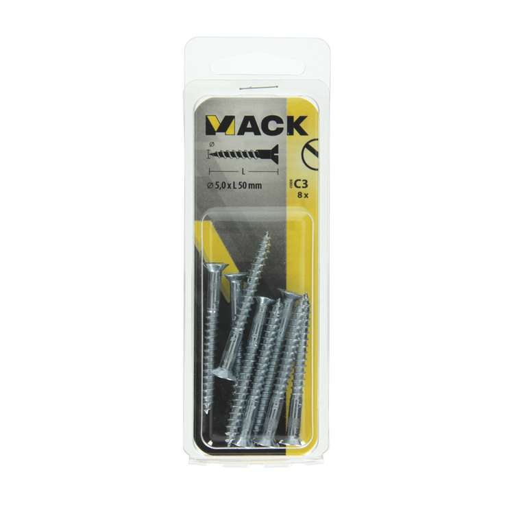 Mack 1017364 - houtschroef verzonken kop verz8 st 5,0 x 50 mm | 10 stuks