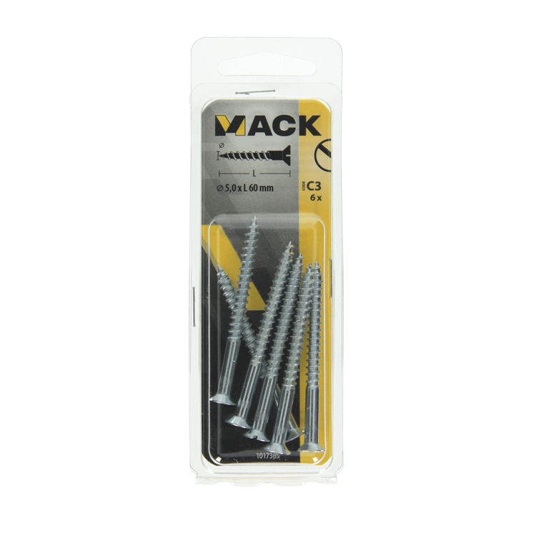 Mack 1017365 - houtschroef verzonken kop verz6 st 5,0 x 60 mm | 10 stuks