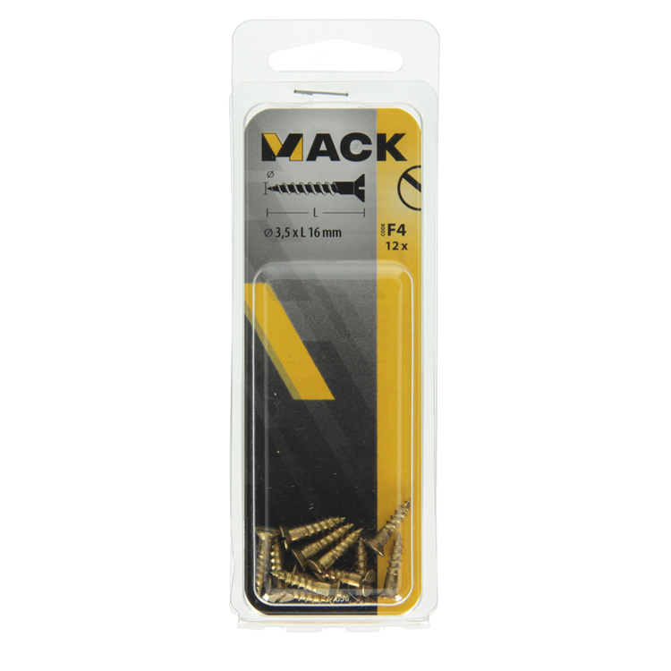 Mack 1019650 - houtschroef verzonken kop messing 12st 3,5 x 16 mm | 10 stuks