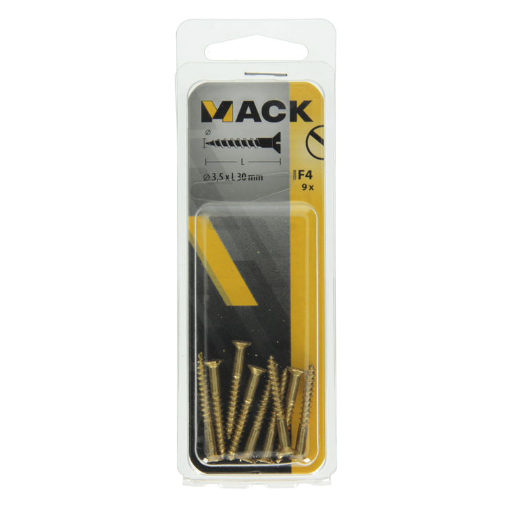 Mack 1019652 - houtschroef verzonken kop messing 9 st 3,5 x 30 mm | 10 stuks
