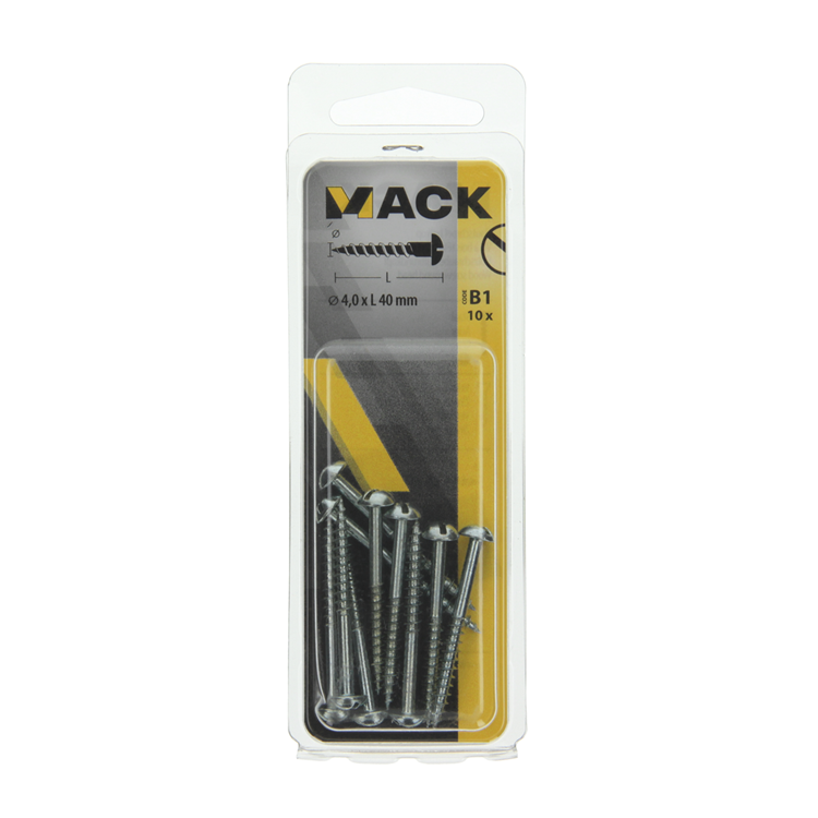 Mack 1017375 - houtschroef bolkop staal verzinkt 10 st 4,0 x 40 mm | 10 stuks