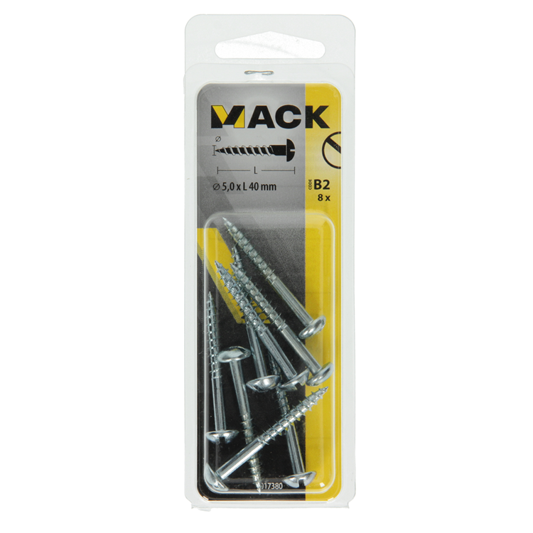 Mack 1017380 - houtschroef bolkop staal verzinkt 8 st 5,0 x 40 mm | 10 stuks