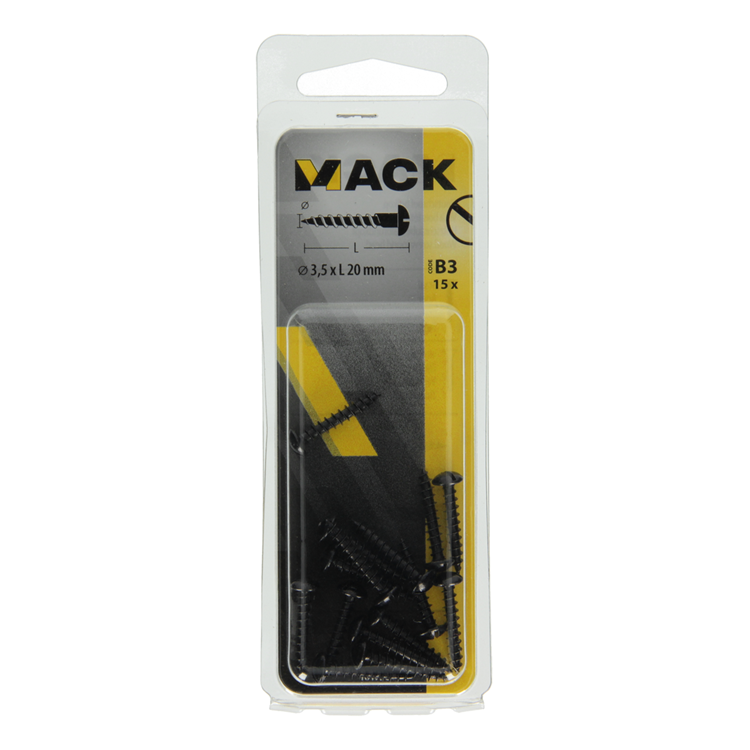 Mack 1017384 - houtschroef bolkop zwart verzinkt 15 st 3,5 x 20 mm | 10 stuks