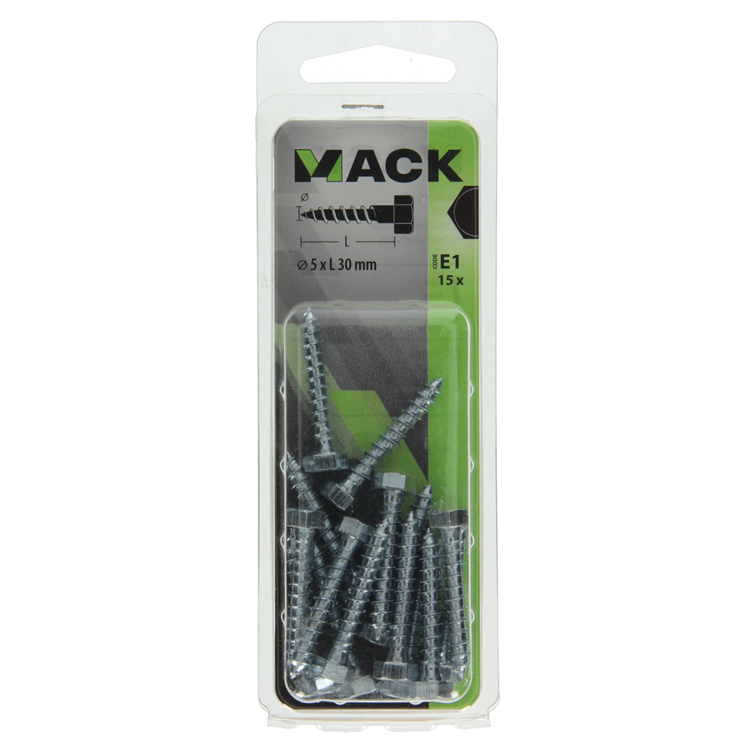 Mack 1017398 - houtdraadbout staal verzinkt 15 st 5 x 30 mm | 10 stuks