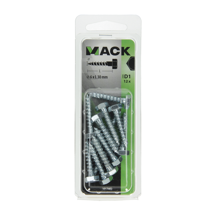 Mack 1017402 - houtdraadbout staal verzinkt 12 st 6 x 30 mm | 10 stuks