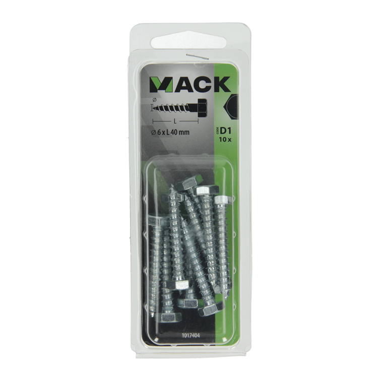 Mack 1017404 - houtdraadbout staal verzinkt 10 st 6 x 40 mm | 10 stuks