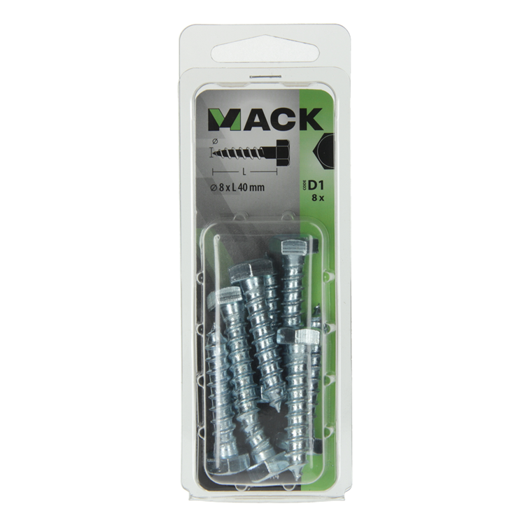 Mack 1017414 - houtdraadbout staal verzinkt 8 st 8 x 40 mm | 5 stuks