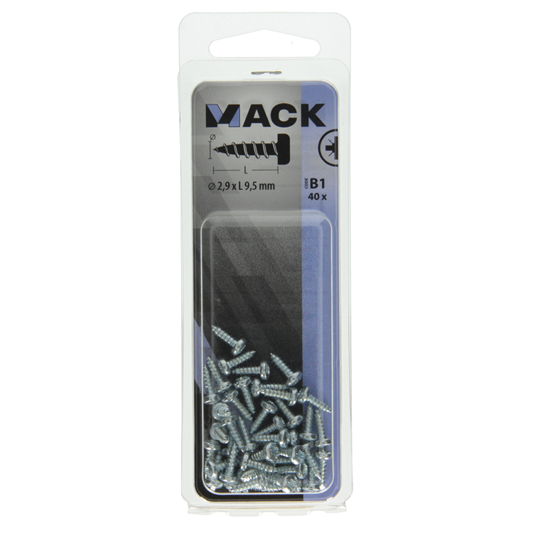 Mack 1017434 - zelftappende schroef cyl kop verz. 40st 2,9 x 9,5 mm | 10 stuks