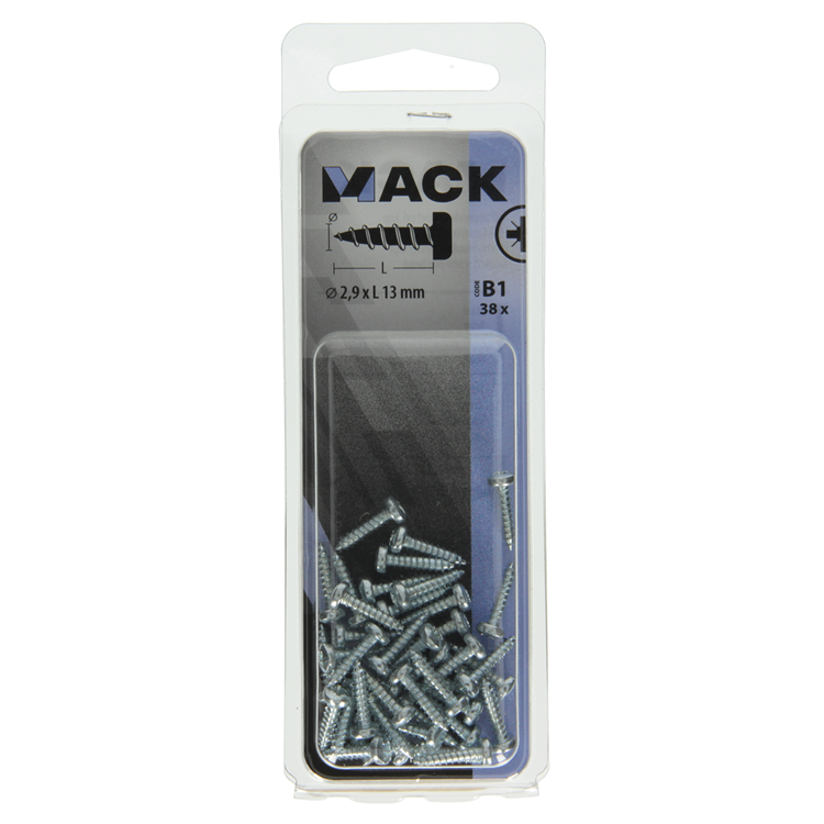 Mack 1017435 - zelftappende schroef cyl kop verz. 38st 2,9 x 13 mm | 10 stuks