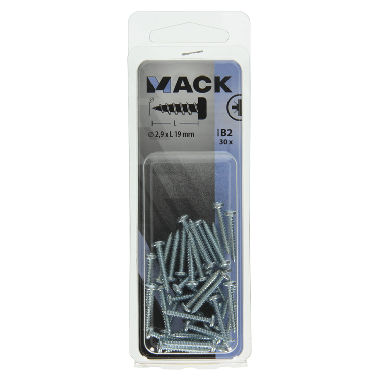 Mack 1017436 - zelftappende schroef cyl kop verz. 30st 2,9 x 19 mm | 10 stuks