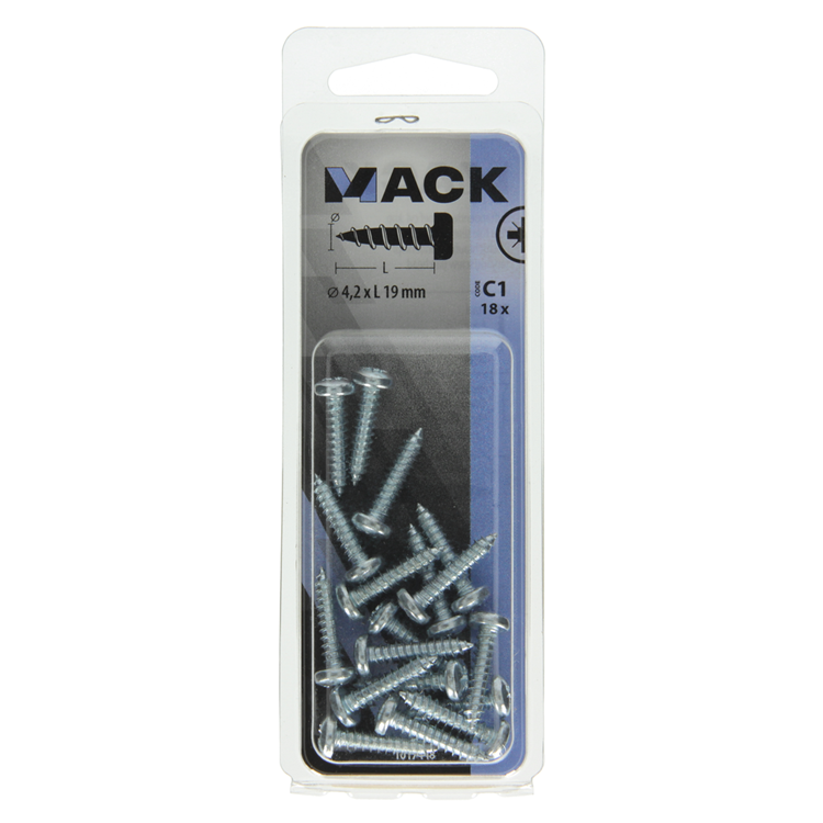 Mack 1017448 - zelftappende schroef cyl kop verz. 18st 4,2 x 19 mm | 10 stuks